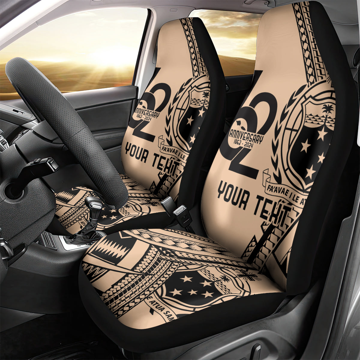 Custom Samoa Manuia le 62 Tausaga O le Tutoatasi Car Seat Cover Samoan Tatau Beige Art LT9 - Polynesian Pride