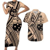 Custom Samoa Manuia le 62 Tausaga O le Tutoatasi Couples Matching Short Sleeve Bodycon Dress and Hawaiian Shirt Samoan Tatau Beige Art LT9 Beige - Polynesian Pride