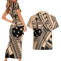 Custom Samoa Manuia le 62 Tausaga O le Tutoatasi Couples Matching Short Sleeve Bodycon Dress and Hawaiian Shirt Samoan Tatau Beige Art LT9 - Polynesian Pride