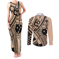 Custom Samoa Manuia le 62 Tausaga O le Tutoatasi Couples Matching Tank Maxi Dress and Long Sleeve Button Shirt Samoan Tatau Beige Art LT9 Beige - Polynesian Pride