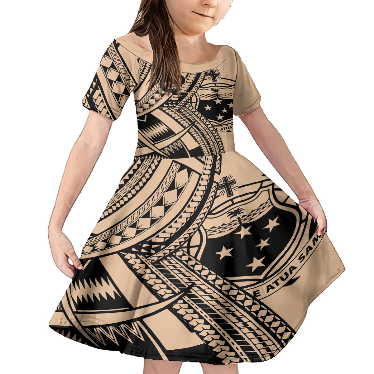 Custom Samoa Manuia le 62 Tausaga O le Tutoatasi Family Matching Mermaid Dress and Hawaiian Shirt Samoan Tatau Beige Art LT9 Daughter's Dress Beige - Polynesian Pride