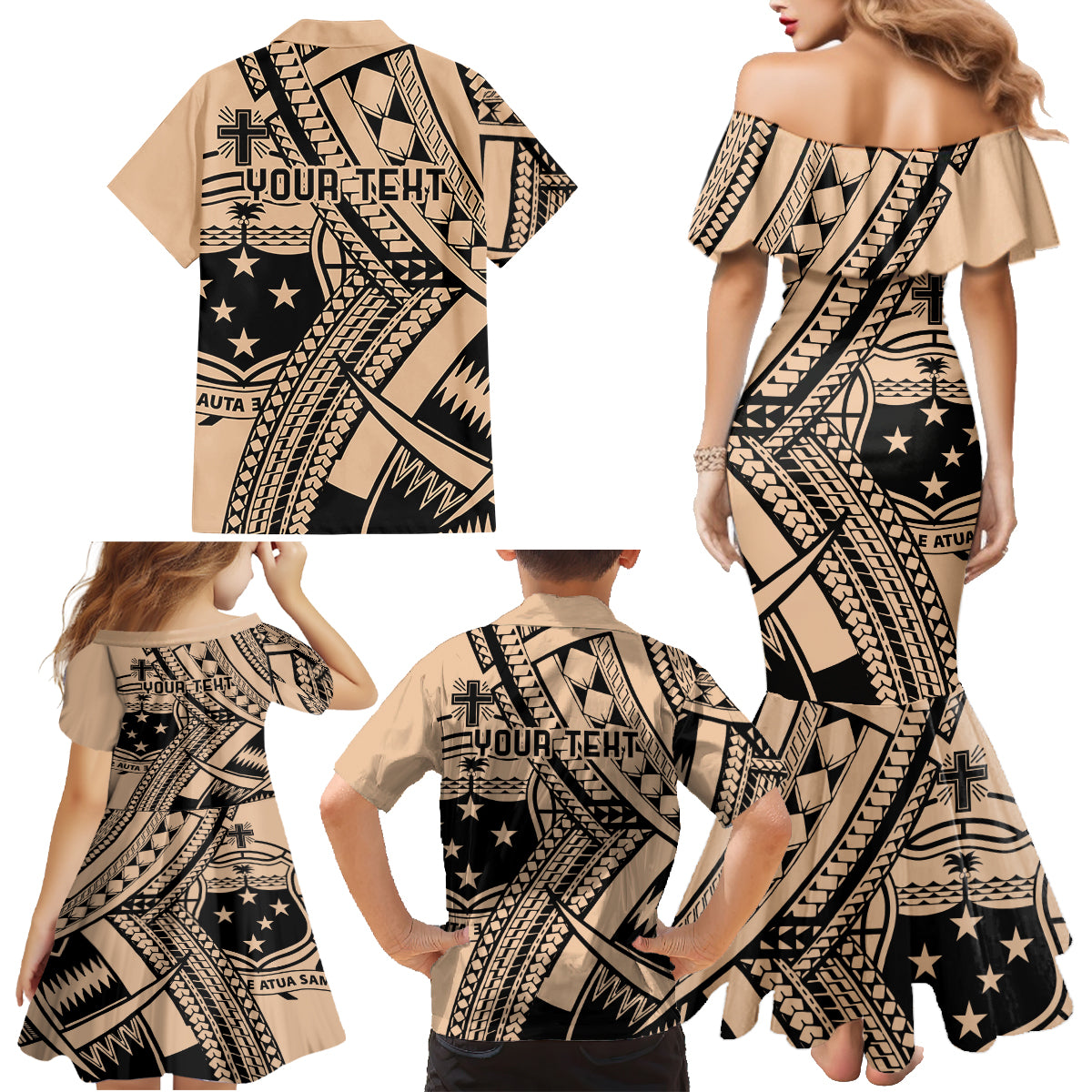 Custom Samoa Manuia le 62 Tausaga O le Tutoatasi Family Matching Mermaid Dress and Hawaiian Shirt Samoan Tatau Beige Art LT9 - Polynesian Pride