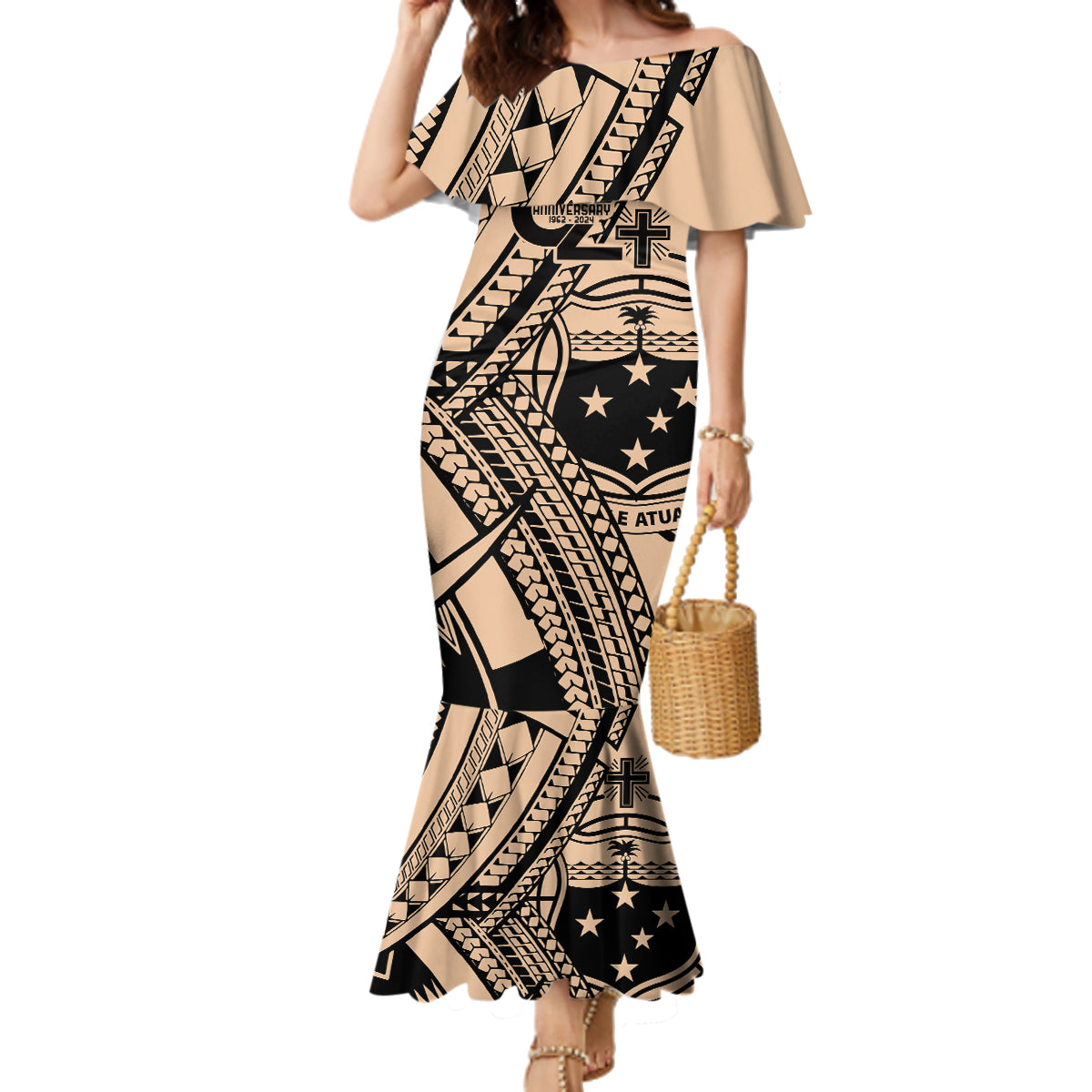 Custom Samoa Manuia le 62 Tausaga O le Tutoatasi Family Matching Mermaid Dress and Hawaiian Shirt Samoan Tatau Beige Art LT9 Mom's Dress Beige - Polynesian Pride