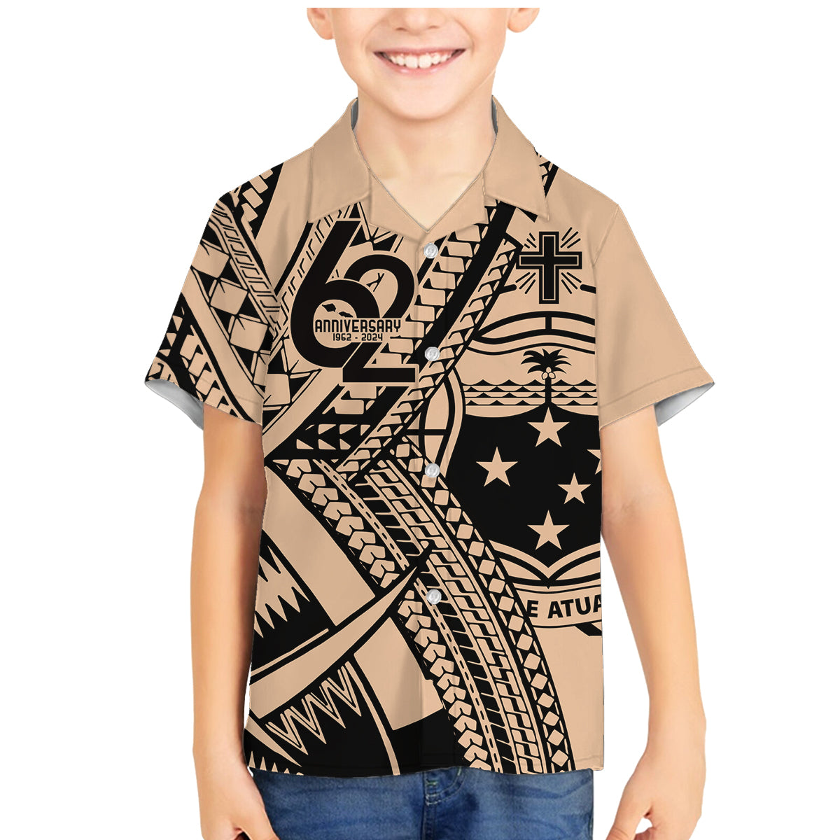 Custom Samoa Manuia le 62 Tausaga O le Tutoatasi Family Matching Mermaid Dress and Hawaiian Shirt Samoan Tatau Beige Art LT9 Son's Shirt Beige - Polynesian Pride