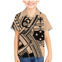 Custom Samoa Manuia le 62 Tausaga O le Tutoatasi Family Matching Mermaid Dress and Hawaiian Shirt Samoan Tatau Beige Art LT9 Son's Shirt Beige - Polynesian Pride