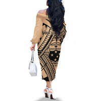 Custom Samoa Manuia le 62 Tausaga O le Tutoatasi Family Matching Off The Shoulder Long Sleeve Dress and Hawaiian Shirt Samoan Tatau Beige Art LT9 - Polynesian Pride