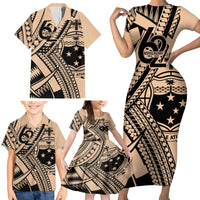 Custom Samoa Manuia le 62 Tausaga O le Tutoatasi Family Matching Short Sleeve Bodycon Dress and Hawaiian Shirt Samoan Tatau Beige Art LT9 - Polynesian Pride