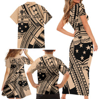 Custom Samoa Manuia le 62 Tausaga O le Tutoatasi Family Matching Short Sleeve Bodycon Dress and Hawaiian Shirt Samoan Tatau Beige Art LT9 - Polynesian Pride