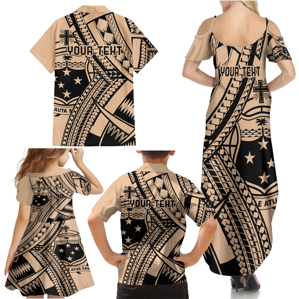 Custom Samoa Manuia le 62 Tausaga O le Tutoatasi Family Matching Summer Maxi Dress and Hawaiian Shirt Samoan Tatau Beige Art LT9 - Polynesian Pride