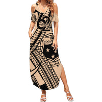 Custom Samoa Manuia le 62 Tausaga O le Tutoatasi Family Matching Summer Maxi Dress and Hawaiian Shirt Samoan Tatau Beige Art LT9 Mom's Dress Beige - Polynesian Pride