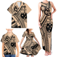 Custom Samoa Manuia le 62 Tausaga O le Tutoatasi Family Matching Tank Maxi Dress and Hawaiian Shirt Samoan Tatau Beige Art LT9 - Polynesian Pride