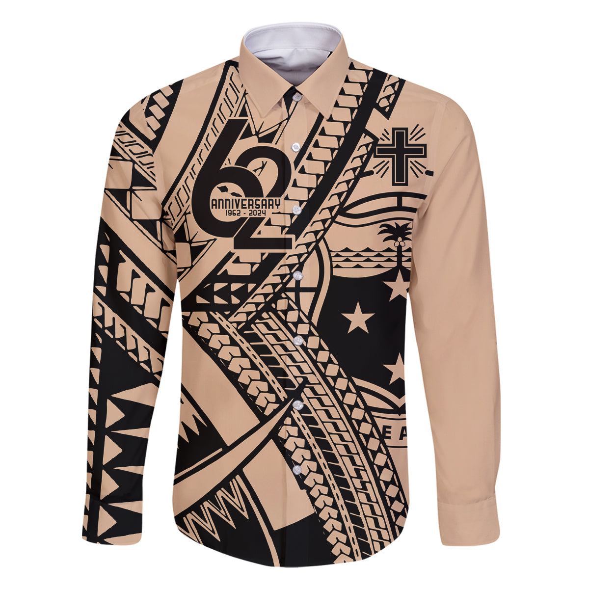 Custom Samoa Manuia le 62 Tausaga O le Tutoatasi Family Matching Tank Maxi Dress and Hawaiian Shirt Samoan Tatau Beige Art LT9 Dad's Shirt - Long Sleeve Beige - Polynesian Pride