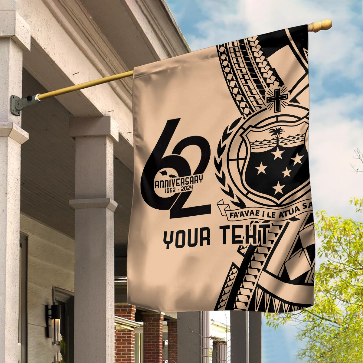 Custom Samoa Manuia le 62 Tausaga O le Tutoatasi Garden Flag Samoan Tatau Beige Art LT9 House Flag Beige - Polynesian Pride