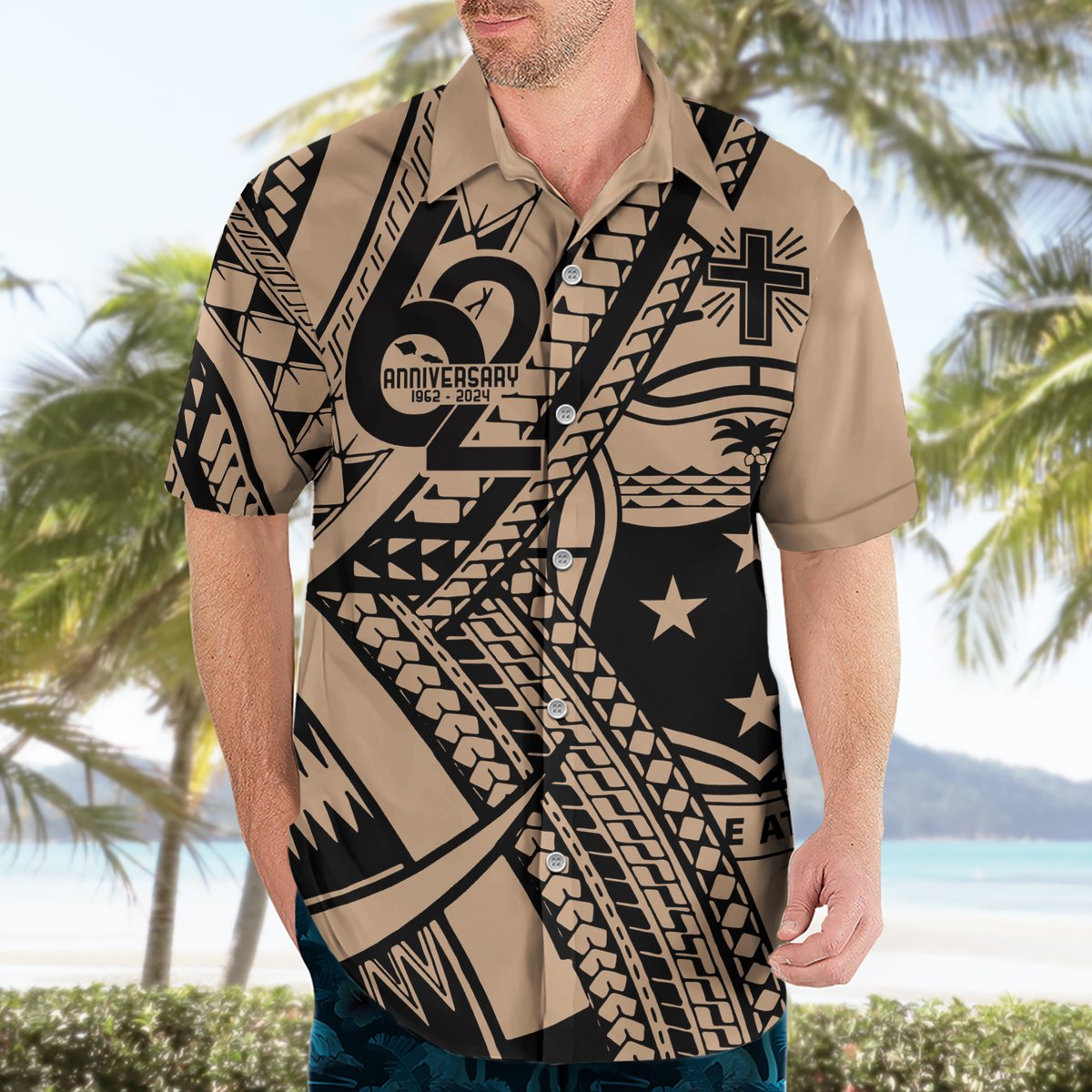 Custom Samoa Manuia le 62 Tausaga O le Tutoatasi Hawaiian Shirt Samoan Tatau Beige Art LT9 - Polynesian Pride