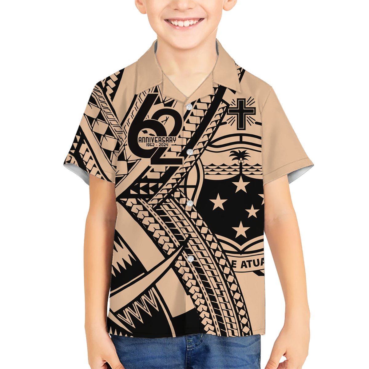 Custom Samoa Manuia le 62 Tausaga O le Tutoatasi Hawaiian Shirt Samoan Tatau Beige Art LT9 - Polynesian Pride