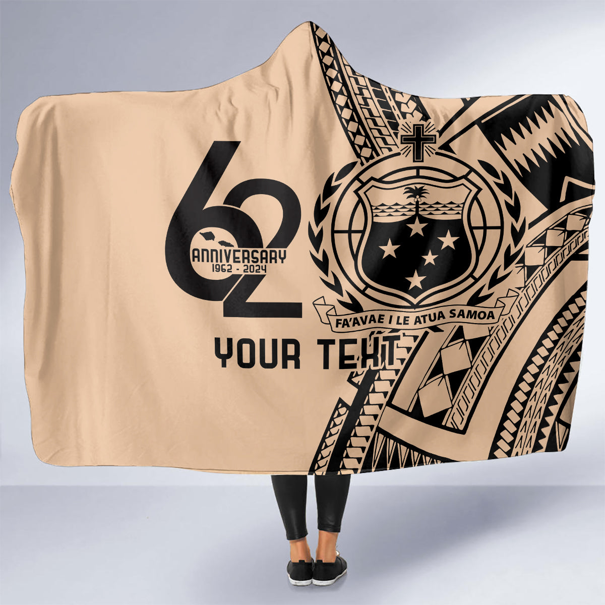 Custom Samoa Manuia le 62 Tausaga O le Tutoatasi Hooded Blanket Samoan Tatau Beige Art LT9 - Polynesian Pride