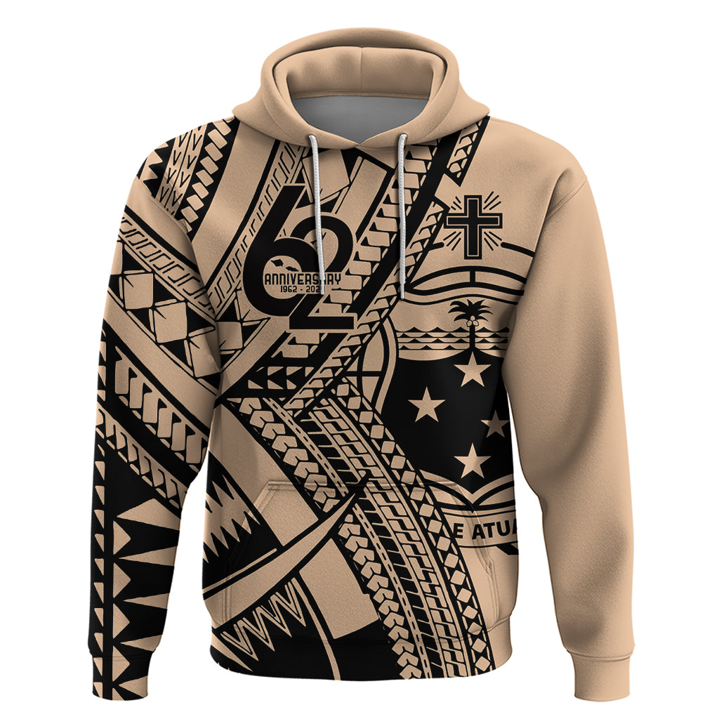 Custom Samoa Manuia le 62 Tausaga O le Tutoatasi Hoodie Samoan Tatau Beige Art LT9 Pullover Hoodie Beige - Polynesian Pride