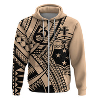 Custom Samoa Manuia le 62 Tausaga O le Tutoatasi Hoodie Samoan Tatau Beige Art LT9 Zip Hoodie Beige - Polynesian Pride