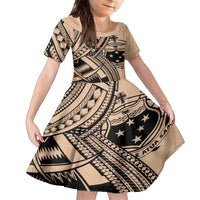 Custom Samoa Manuia le 62 Tausaga O le Tutoatasi Kid Short Sleeve Dress Samoan Tatau Beige Art LT9 KID Beige - Polynesian Pride