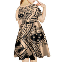 Custom Samoa Manuia le 62 Tausaga O le Tutoatasi Kid Short Sleeve Dress Samoan Tatau Beige Art LT9 - Polynesian Pride
