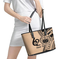 Custom Samoa Manuia le 62 Tausaga O le Tutoatasi Leather Tote Bag Samoan Tatau Beige Art LT9 - Polynesian Pride
