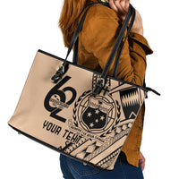 Custom Samoa Manuia le 62 Tausaga O le Tutoatasi Leather Tote Bag Samoan Tatau Beige Art LT9 - Polynesian Pride