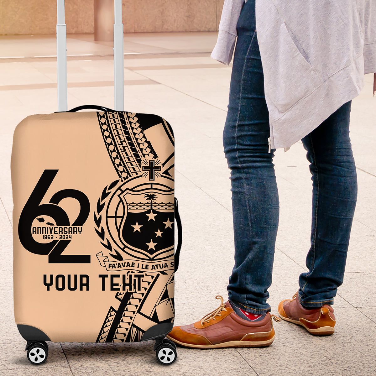 Custom Samoa Manuia le 62 Tausaga O le Tutoatasi Luggage Cover Samoan Tatau Beige Art LT9 Beige - Polynesian Pride