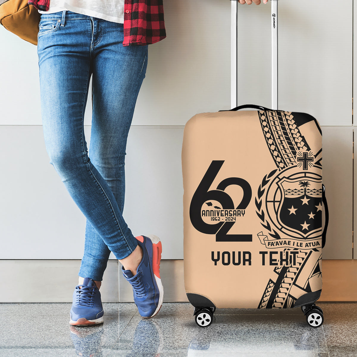 Custom Samoa Manuia le 62 Tausaga O le Tutoatasi Luggage Cover Samoan Tatau Beige Art LT9 - Polynesian Pride
