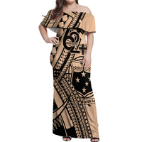 Custom Samoa Manuia le 62 Tausaga O le Tutoatasi Off Shoulder Maxi Dress Samoan Tatau Beige Art LT9 Women Beige - Polynesian Pride