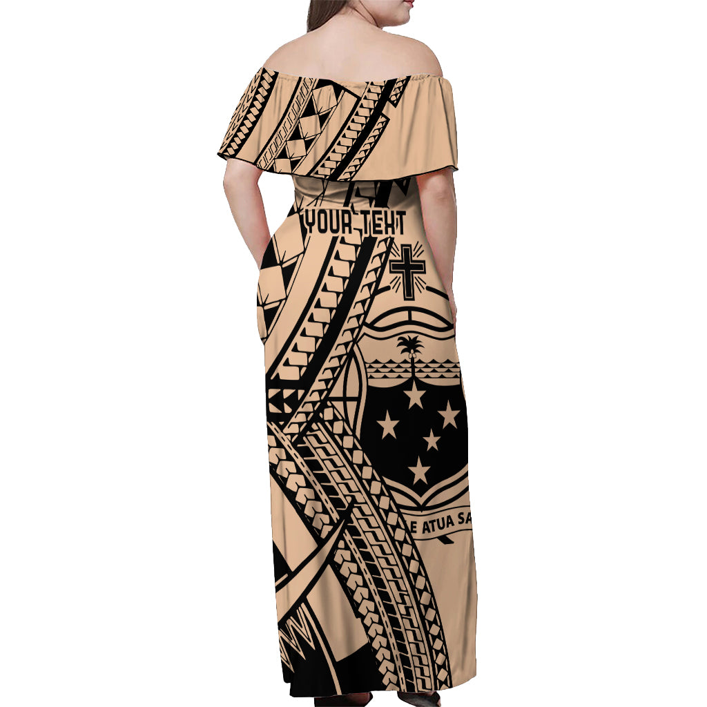 Custom Samoa Manuia le 62 Tausaga O le Tutoatasi Off Shoulder Maxi Dress Samoan Tatau Beige Art LT9 - Polynesian Pride