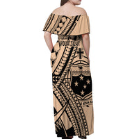 Custom Samoa Manuia le 62 Tausaga O le Tutoatasi Off Shoulder Maxi Dress Samoan Tatau Beige Art LT9 - Polynesian Pride