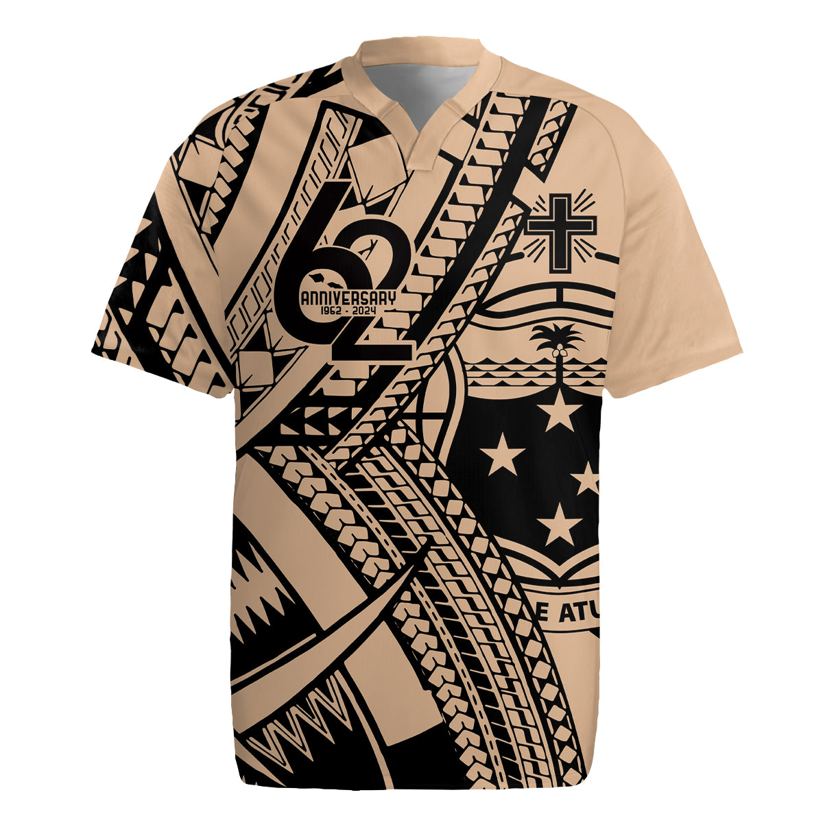 Custom Samoa Manuia le 62 Tausaga O le Tutoatasi Rugby Jersey Samoan Tatau Beige Art LT9 Beige - Polynesian Pride