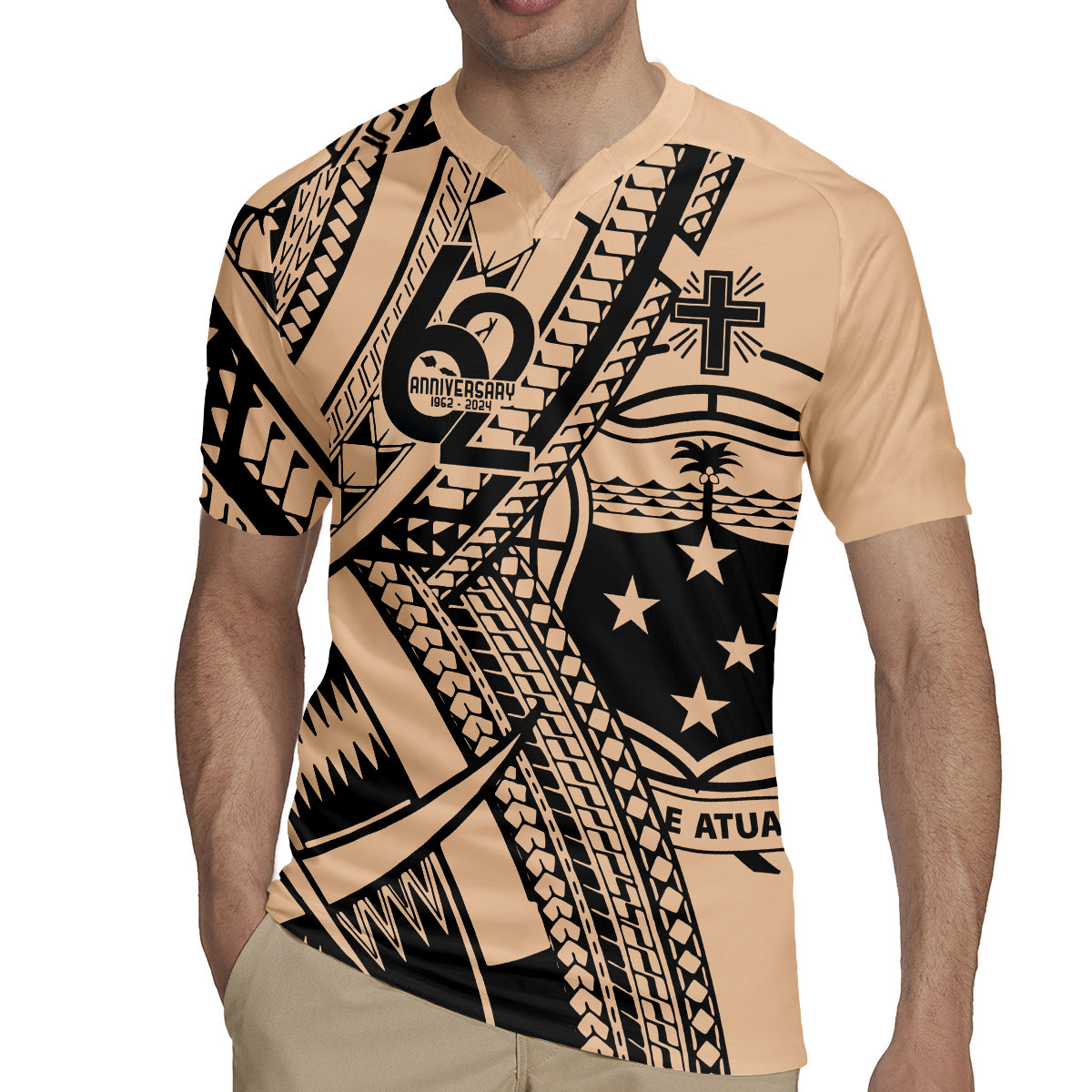 Custom Samoa Manuia le 62 Tausaga O le Tutoatasi Rugby Jersey Samoan Tatau Beige Art LT9 - Polynesian Pride