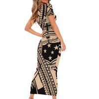 Custom Samoa Manuia le 62 Tausaga O le Tutoatasi Short Sleeve Bodycon Dress Samoan Tatau Beige Art LT9 - Polynesian Pride
