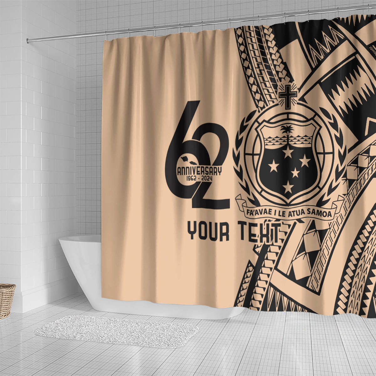 Custom Samoa Manuia le 62 Tausaga O le Tutoatasi Shower Curtain Samoan Tatau Beige Art LT9 - Polynesian Pride