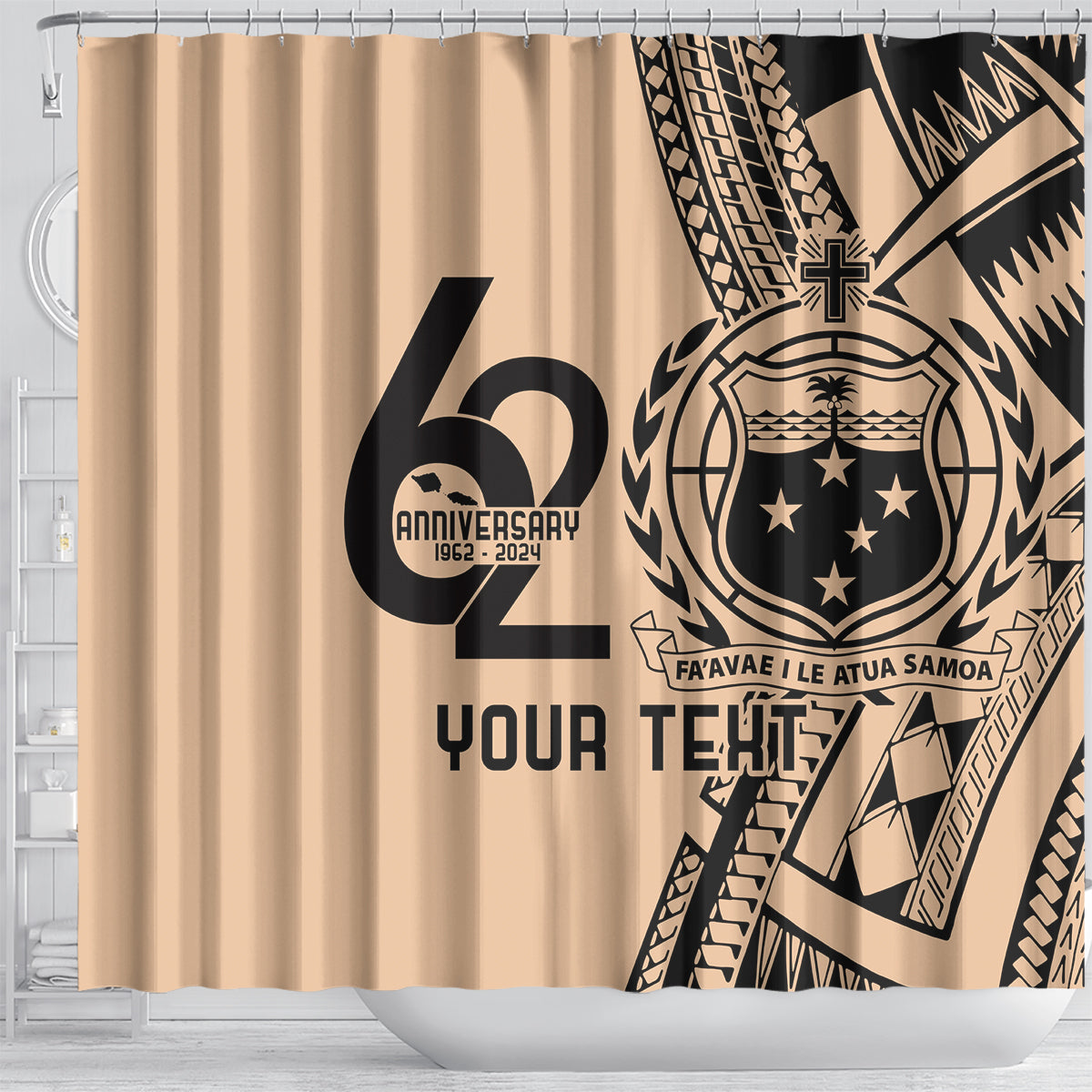 Custom Samoa Manuia le 62 Tausaga O le Tutoatasi Shower Curtain Samoan Tatau Beige Art LT9 - Polynesian Pride