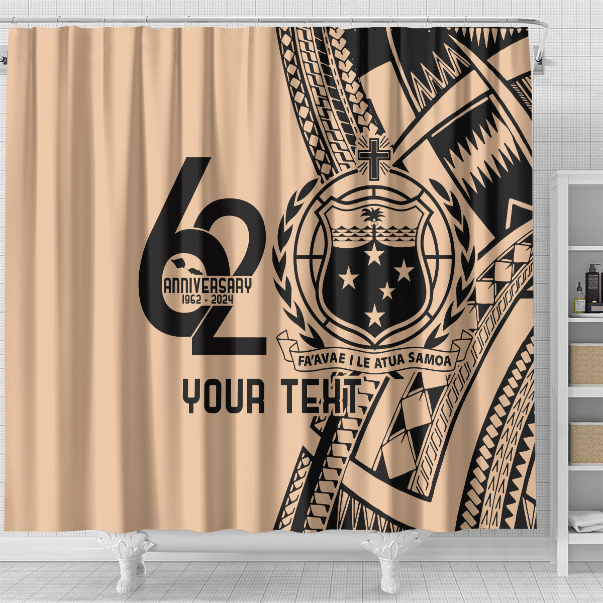 Custom Samoa Manuia le 62 Tausaga O le Tutoatasi Shower Curtain Samoan Tatau Beige Art LT9 - Polynesian Pride