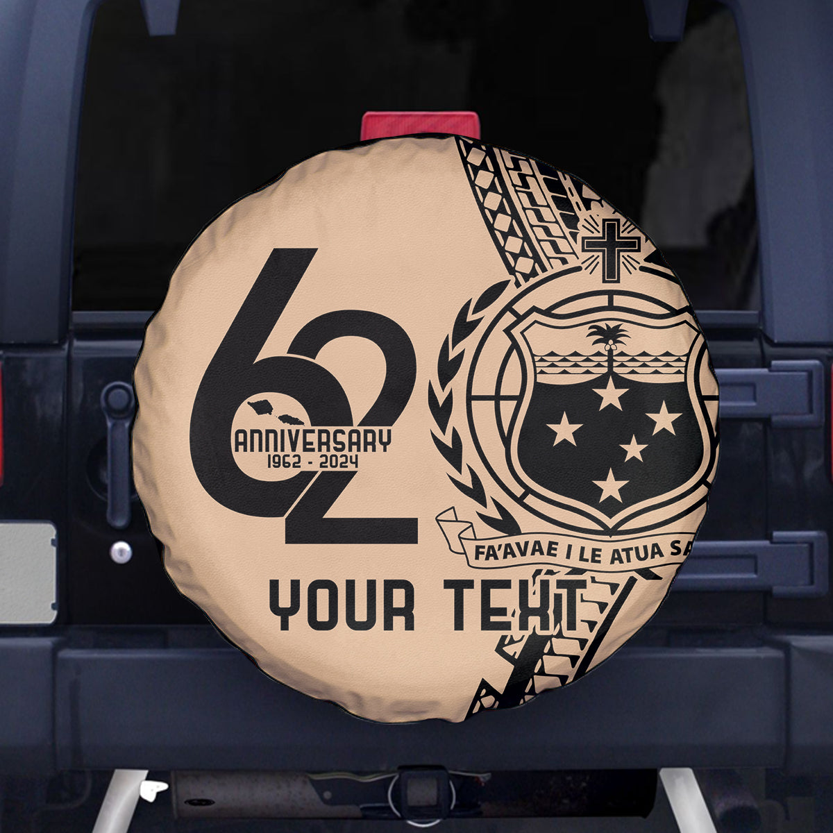 Custom Samoa Manuia le 62 Tausaga O le Tutoatasi Spare Tire Cover Samoan Tatau Beige Art LT9 - Polynesian Pride