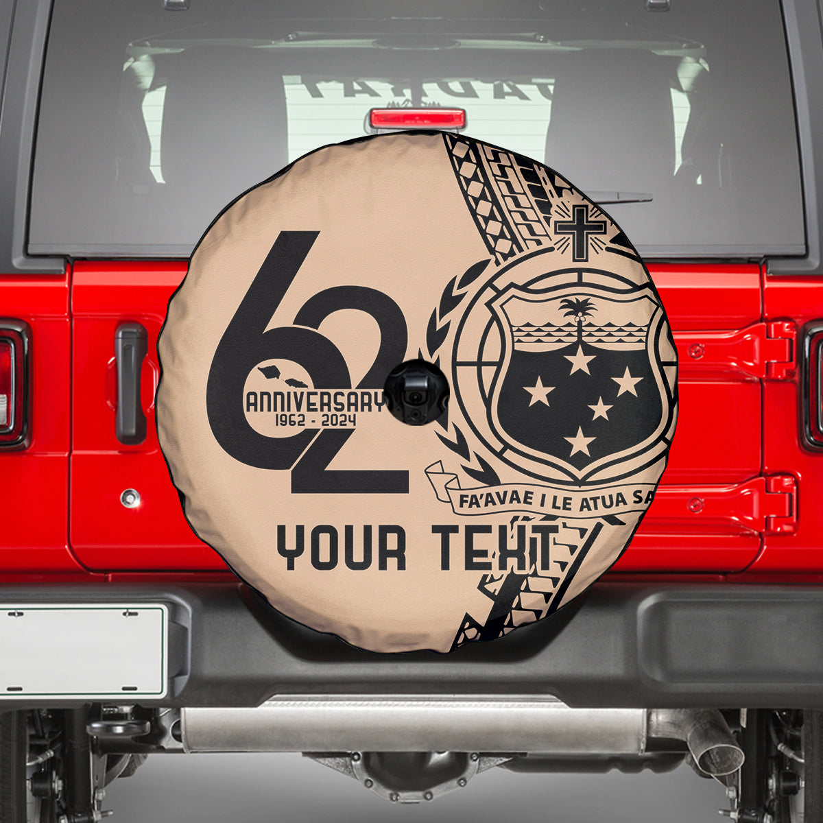 Custom Samoa Manuia le 62 Tausaga O le Tutoatasi Spare Tire Cover Samoan Tatau Beige Art LT9 - Polynesian Pride