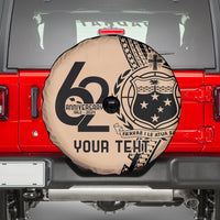Custom Samoa Manuia le 62 Tausaga O le Tutoatasi Spare Tire Cover Samoan Tatau Beige Art LT9 - Polynesian Pride