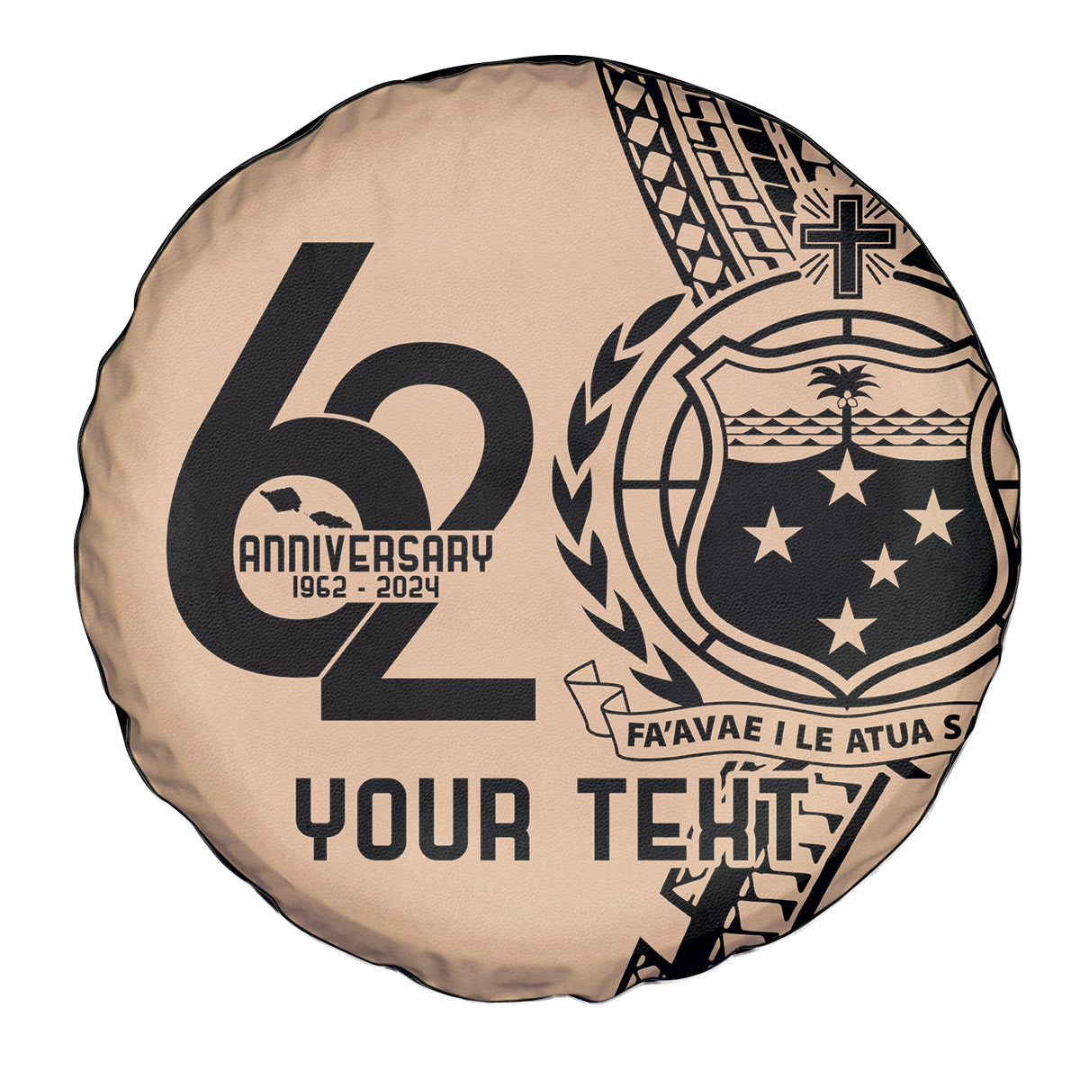Custom Samoa Manuia le 62 Tausaga O le Tutoatasi Spare Tire Cover Samoan Tatau Beige Art LT9 - Polynesian Pride