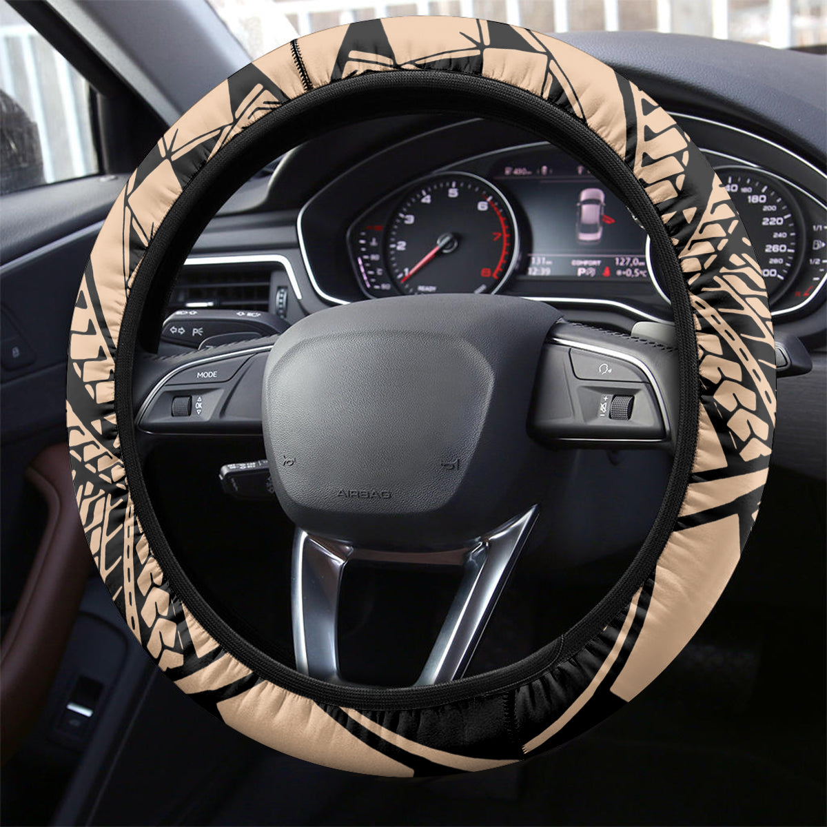 Samoa Manuia le 62 Tausaga O le Tutoatasi Steering Wheel Cover Samoan Tatau Beige Art LT9 - Polynesian Pride