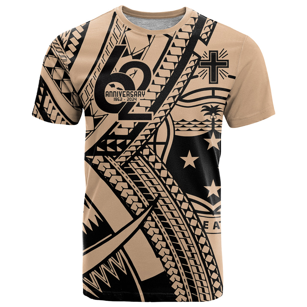 Custom Samoa Manuia le 62 Tausaga O le Tutoatasi T Shirt Samoan Tatau Beige Art LT9 Beige - Polynesian Pride