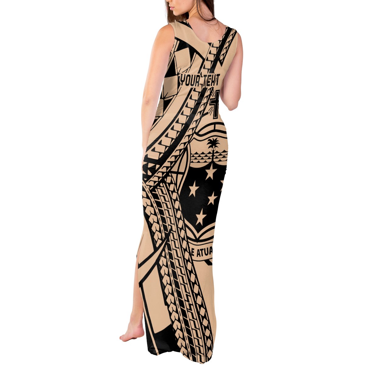 Custom Samoa Manuia le 62 Tausaga O le Tutoatasi Tank Maxi Dress Samoan Tatau Beige Art LT9 - Polynesian Pride