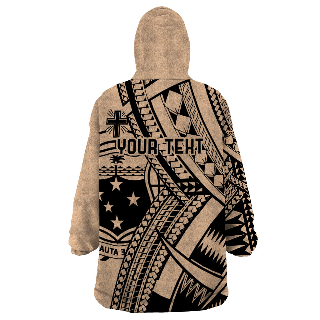 Custom Samoa Manuia le 62 Tausaga O le Tutoatasi Wearable Blanket Hoodie Samoan Tatau Beige Art LT9 - Polynesian Pride