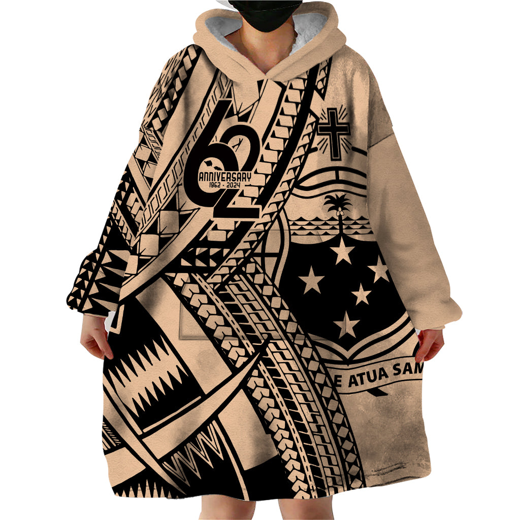 Custom Samoa Manuia le 62 Tausaga O le Tutoatasi Wearable Blanket Hoodie Samoan Tatau Beige Art LT9 - Polynesian Pride