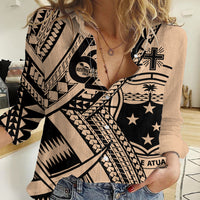 Custom Samoa Manuia le 62 Tausaga O le Tutoatasi Women Casual Shirt Samoan Tatau Beige Art LT9 Female Beige - Polynesian Pride