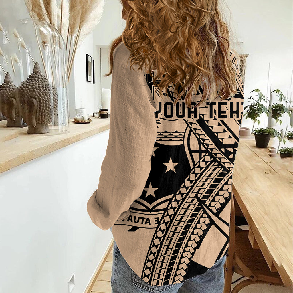 Custom Samoa Manuia le 62 Tausaga O le Tutoatasi Women Casual Shirt Samoan Tatau Beige Art LT9 - Polynesian Pride