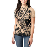 Custom Samoa Manuia le 62 Tausaga O le Tutoatasi Women Polo Shirt Samoan Tatau Beige Art LT9 - Polynesian Pride