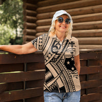 Custom Samoa Manuia le 62 Tausaga O le Tutoatasi Women Polo Shirt Samoan Tatau Beige Art LT9 - Polynesian Pride